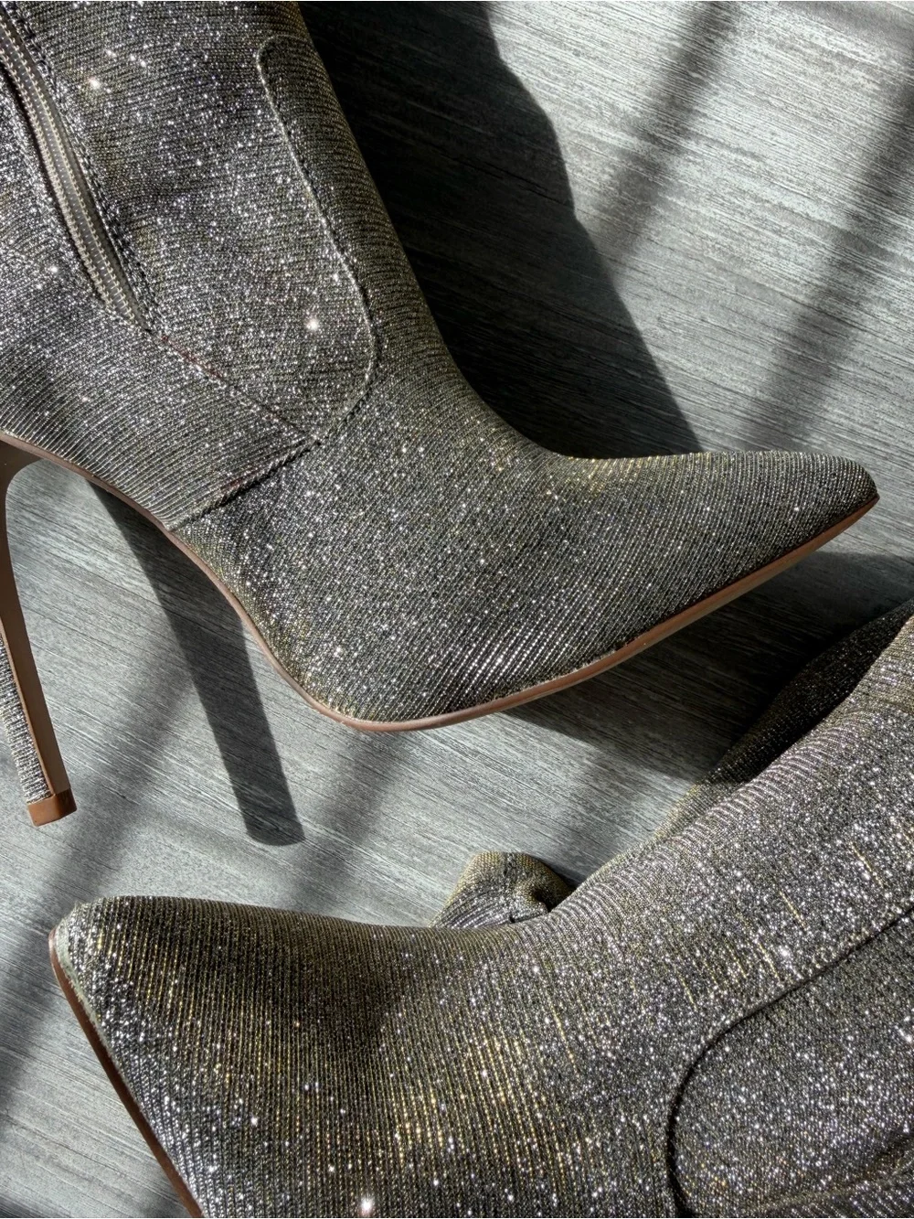 Glitter Over-the-Knee Stiletto Boots - Golden Olive Sparkle